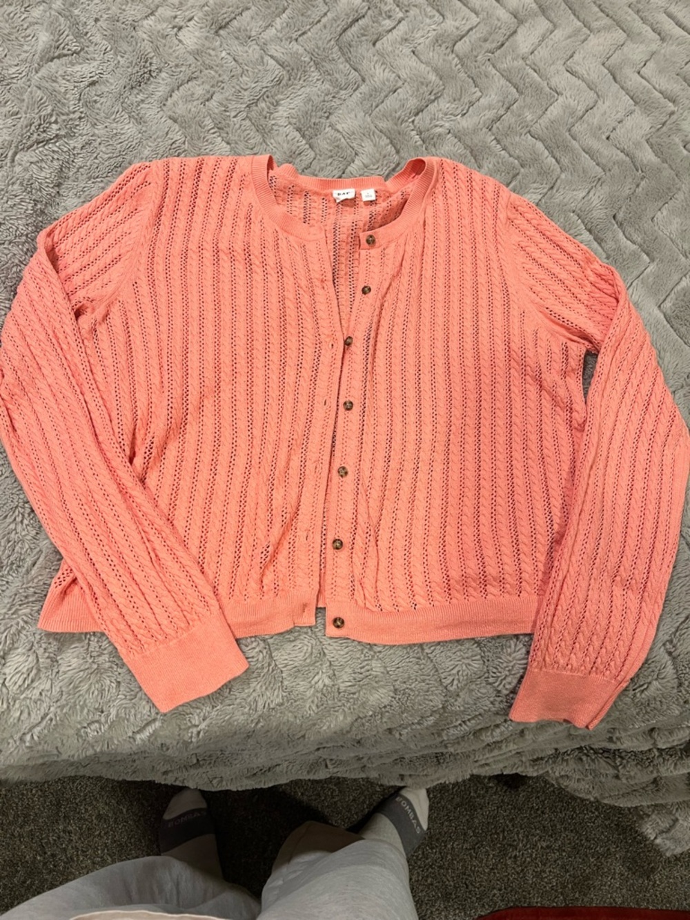 GAP Coral Open-Knit Button-Up Women’s Cardigan